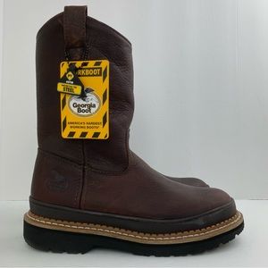 Georgia Boot Men’s Brown Leather Giant Steel Toe Pull-On Work Boots